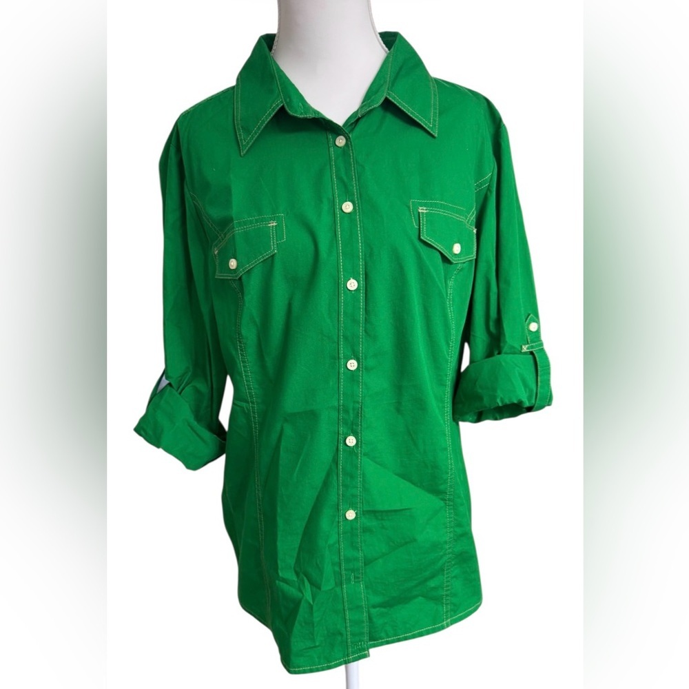 TOMMY HILFIGER GREEN CLASSIC BUTTON-UP SHIRT XL POLISHED CHIC EFFORTLESS